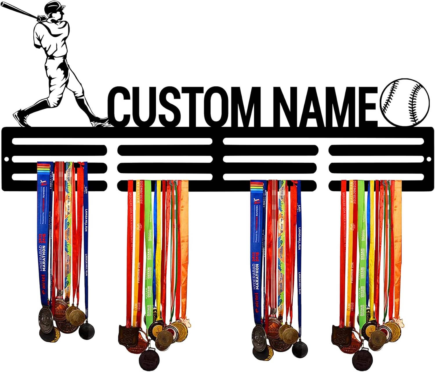 Custom Baseball Medal Hanger Display Holder Rack for Awards Ribbons - Personalized Player Name Sports Themed Race Ribbon Display Wall Rack Frame Shelf Bedroom Wall Decor - Gift for Teens Boys Girls Adults | GearViral Custom Baseball Medal Hanger Display Holder Rack for Awards Ribbons - Personalized Player Name Sports Themed Race Ribbon Display Wall Rack Frame Shelf Bedroom Wall Decor - Gift for Teens Boys Girls Adults | GearViral
