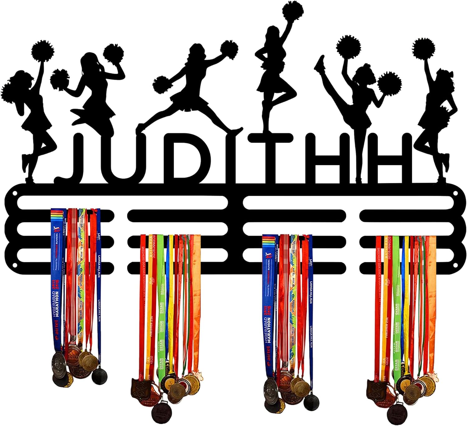 Custom Cheerleading Medal Hanger Display Holder Rack for Awards and Ribbons - Personalized Name Sports Medal Holder Display Rack Black Metal Shelf for Wall Decor Birthday Gift for Kids Boys Girls Adults | GearViral