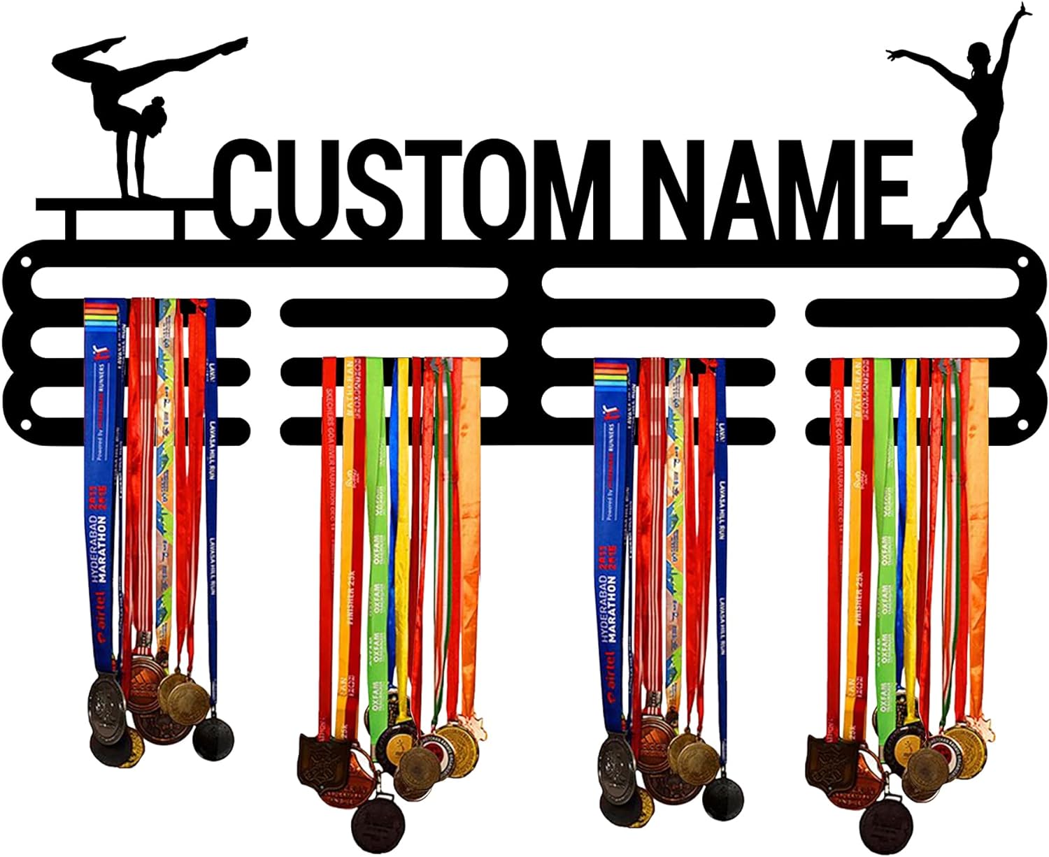 Custom Gymnastics Medal Hanger Display Holder Rack for Awards and Ribbons - Personalized Name Sports Medal Holder Display Rack Black Metal Shelf for Wall Decor Birthday Gift for Kids Boys Girls Adults | GearViral Custom Gymnastics Medal Hanger Display Holder Rack for Awards and Ribbons - Personalized Name Sports Medal Holder Display Rack Black Metal Shelf for Wall Decor Birthday Gift for Kids Boys Girls Adults | GearViral