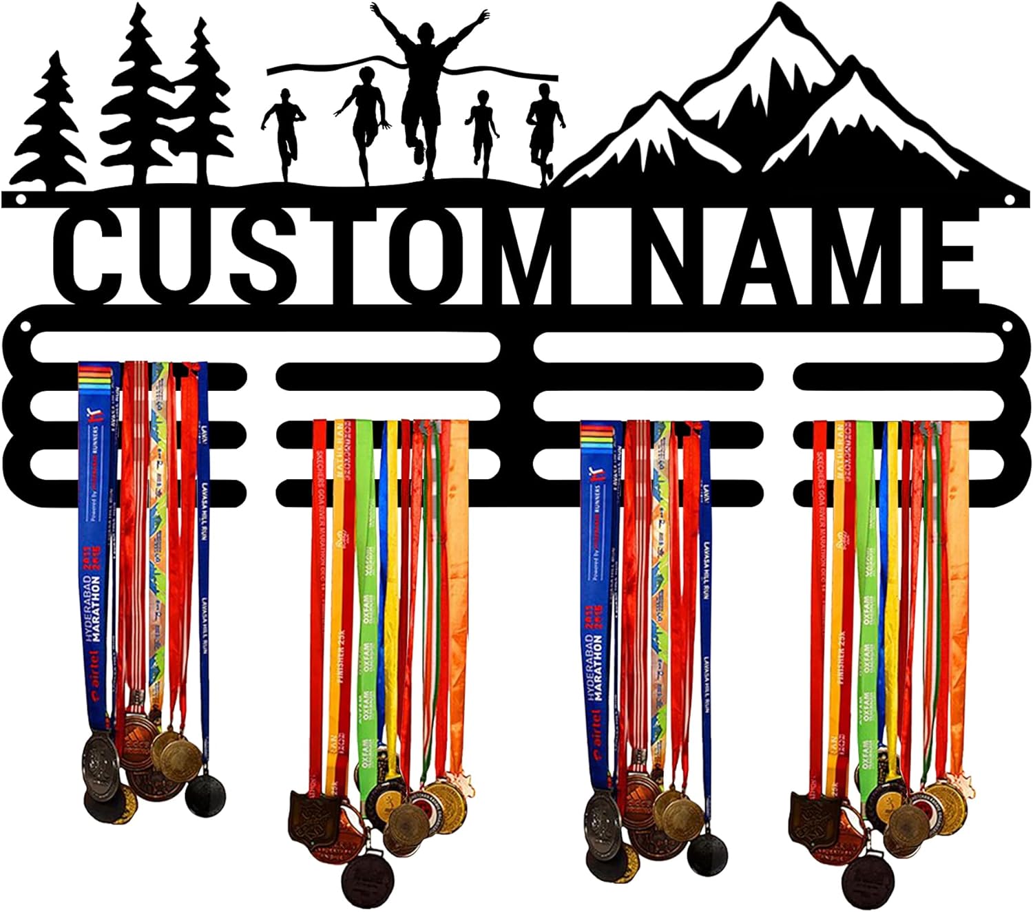 Custom Marathon Medal Hanger Display Holder Rack for Awards and Ribbons - Personalized Name Sports Medal Holder Display Rack Black Metal Shelf for Wall Decor Birthday Gift for Kids Boys Girls Adults | GearViral Custom Marathon Medal Hanger Display Holder Rack for Awards and Ribbons - Personalized Name Sports Medal Holder Display Rack Black Metal Shelf for Wall Decor Birthday Gift for Kids Boys Girls Adults | GearViral